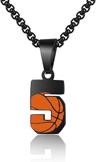 Basketball Number Necklace for Men Black 0-99 Athletes Jersey Number Stainless Steel Chain Number Charm Pendant Personalized Sports Jewelry Basketball Gift for Men