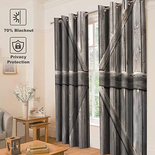 Jekeno Farmhouse Wood Blackout Curtains - Rustic Vintage Wooden Plank Village Cabin Lodge Retro Grommet Top Drapes Decor Bedroom Living Room Darkening Privacy Window Treatments 2 Panels Set, 52"X 84" #TOP1
