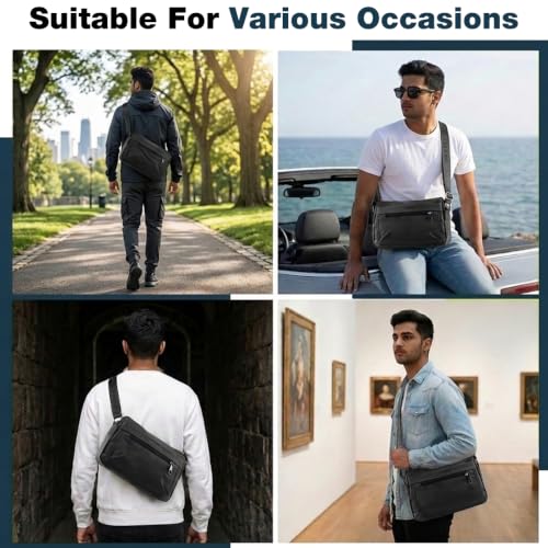 Image of GUSTAVE Small Lightweight Messenger Bag with Multilayer Storage for Daily | Water-Resistant Crossbody with Adjustable Strap, Compact Design for Travel, Commuting Black