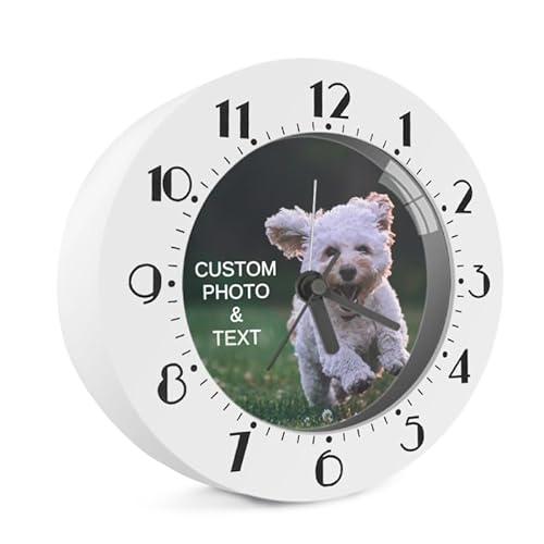 hadefa Reloj despertador con foto personalizado, 14,5 cm, circular, silencioso, digital, para sala de estar, dormitorio, mesita de noche