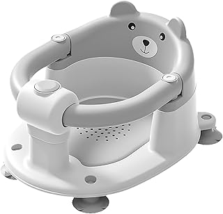 UBRAVOO Baby Badesitz für Babys ab 6 Monaten. Rutschfester Baby-Badesitz in Bärenform für Babys zum Sitzen, sicherer Badewannenstuhl für Säuglinge und Neugeborene mit 4 Saugnäpfen (Grau)