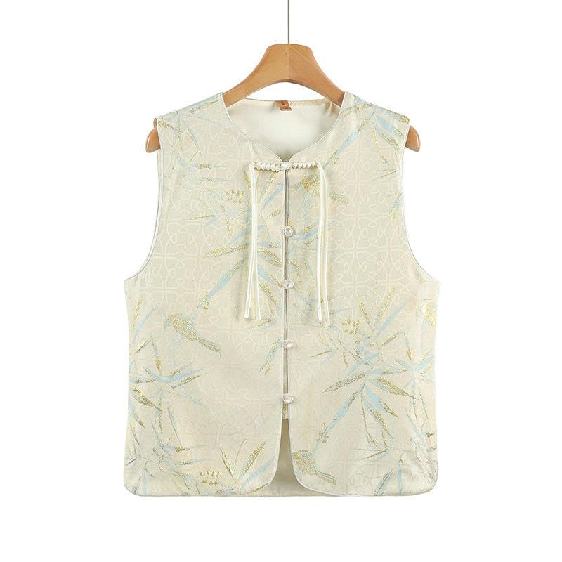 Chal de jacquard para mujer estilo chino sin mangas nacional con botones 2