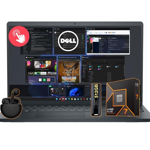 DELL Inspiron 15.6' Touchscreen Laptop with Wireless Ear Buds• Ryzen 7 Processor• 32GB RAM • 1.5TB Storage (1TB SSD & 512GB External Drive)• Full HD Display• HDMI• USB-C• Wi-Fi• Bluetooth• Windows 11