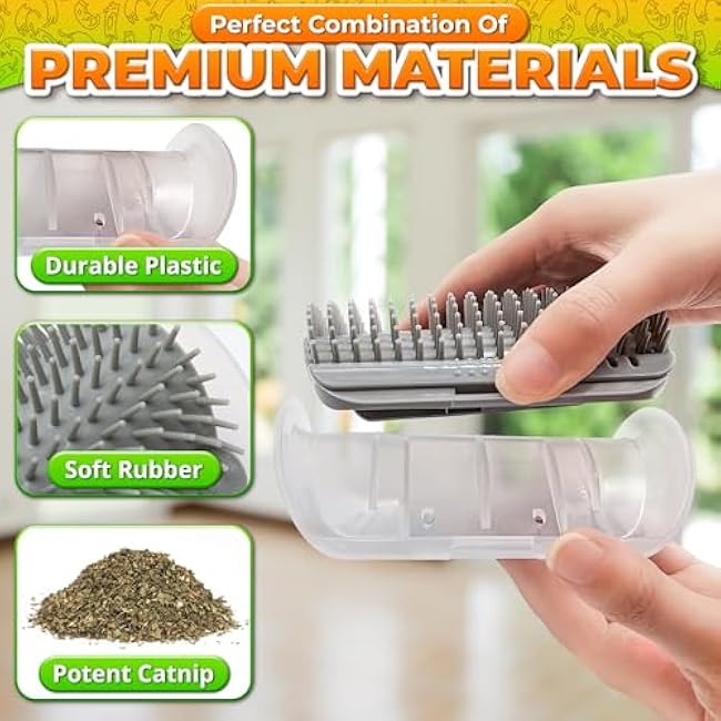 Cat Corner Scratcher ¨C Cat Self Groomer for Indoor Cats ¨C Wall Brush with Face Scratchers and Catnip | Easy to Install, Soft Massage, Fur Remover, Grooming Tool Also Works as Hand Comb for Cats-vdqn76ak