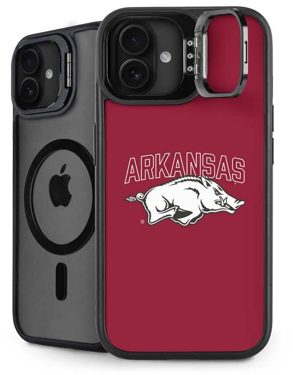 Skinit Kickstand Phone Case Compatible with iPhone 16 - Officially Licensed University of Arkansas-Fayetteville Razorbacks Logo Design
