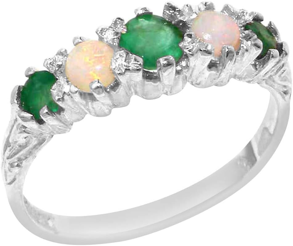 Women's Ring 925 Sterling Silver with Emerald Opal - Sizes 50 to 64
