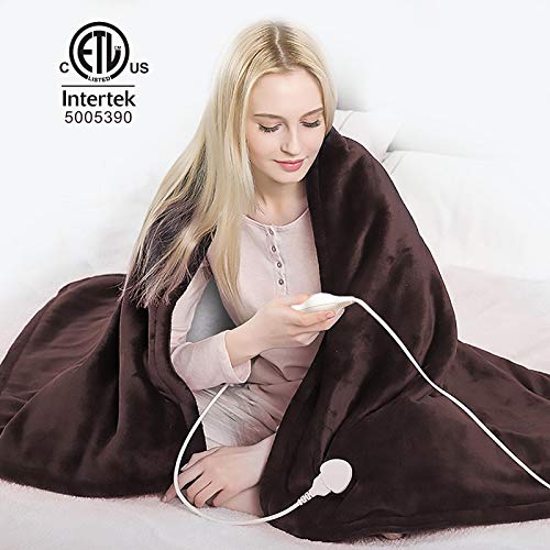 Homde Heated Electric Throw 50 Inch x 60 Inch Reversible Flannel/Sherpa Washable Blanket