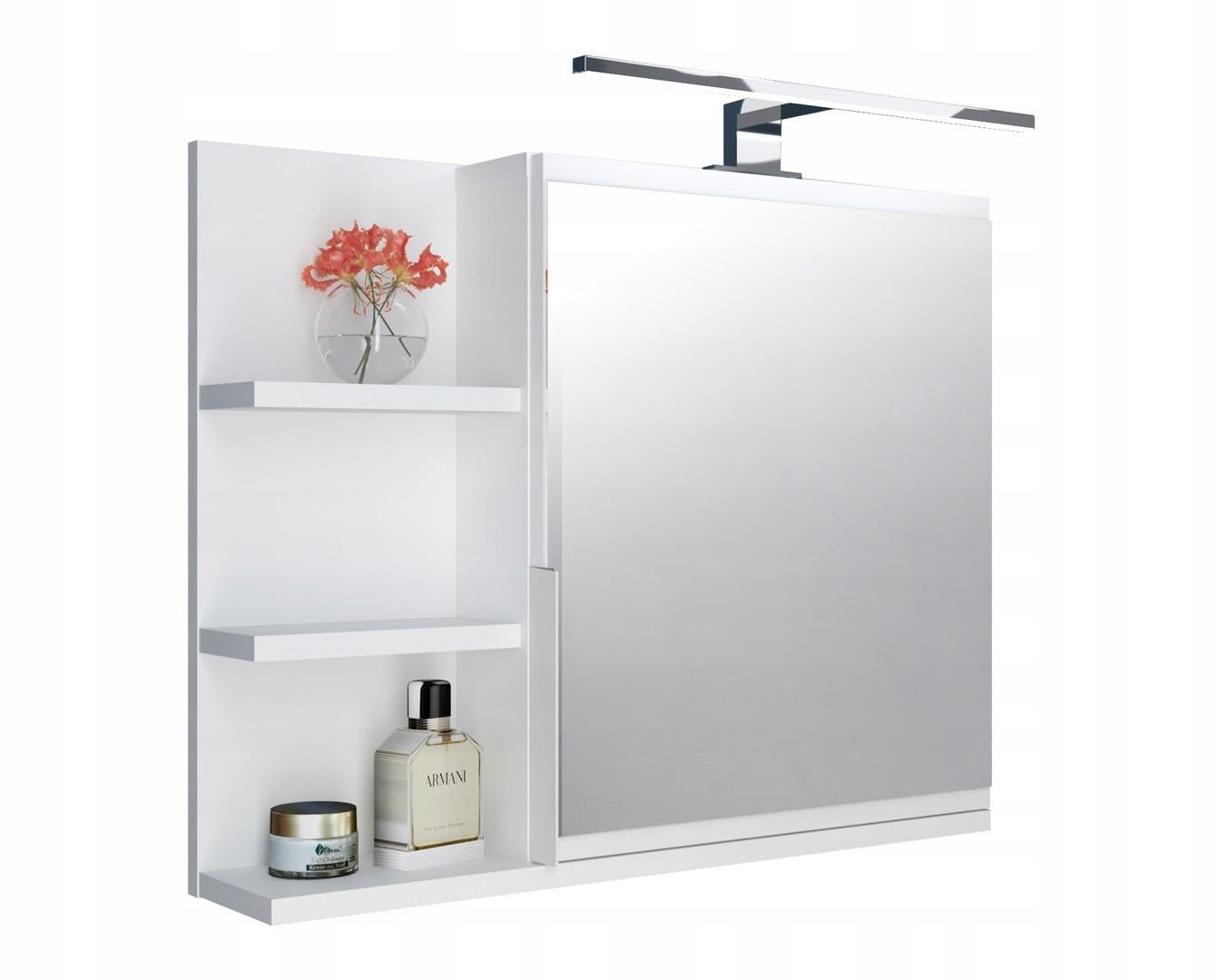 Armoire de Toilette 60x50 Blanche, Armoire de Salle de Bain avec étagères, Miroir de Salle de Bain, Armoire Murale Lampe LED - Gauche
