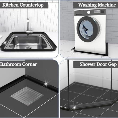 Image of Hukimoyo 2M Water Stopper for Bathroom Floor Kitchen Slab Sink Silicone Threshold Water Dam Barrier for Shower Self-Adhesive Water Stopper Bathroom Wet Area Divider Retaining Water Stopper Strip