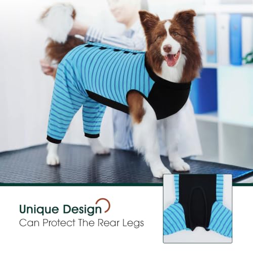 Image of Kuoser Dog Recovery Suit with Anti Licking Rear Leg Sleeve, Blue L | Abdominal Dog Surgical Suit with Pants Cover Protect Wounds, Dogs Elbow Protector Soft Pet Surgery Onesie Cone Alternative