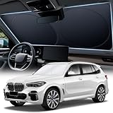 JUSTTOP Car Sun Shade Windshield - Foldable Sun Car Window Shield 210T Coated Silver Cloth Reflective Polyester Material Blocks 99% UV Rays, Fits Most Windshields(Medium 59 x 28.3 in)