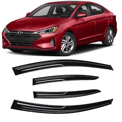 Arokzn 4 Pieces Smoke Tinted Tape-On Side Window Visor Deflectors Rain Guards Designed for Hyundai Elantra 2017 2018 2019 2020 SE SEL Value ECO Limited Sport