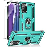 for Samsung Galaxy Note 20 Case, Note20 5G Case with HD Screen Protectors, Androgate Military-Grade Metal Ring Holder Kickstand 15ft Drop Tested Shockproof Cover Case for Galaxy Note 20 Teal