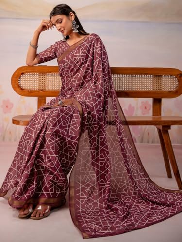 Image of Satrani Women's Silk Printed Ready To Wear Saree with Unstitched Blouse Piece