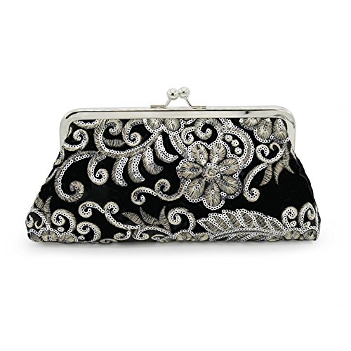 Kingluck The Evening Bags Women Clutch Bags embroidering Wedding Bridal evening clutch handbag, Black, 26x12x4cm