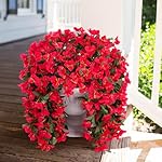 Artificial Faux Bougainvillea Flowers Plants for Outdoor Outside Summer Decoration, 2 PCS Fake Silk UV Resistant Look Real Long Trailing Vines for Front Door Porch Planter Urn Patio Balcony, Red - Image 2