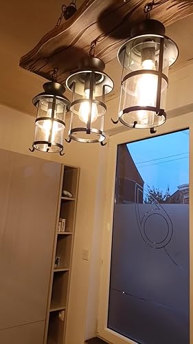 Zwarte LED-kroonluchter in retrostijl met vijf metalen koppen