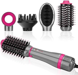 Hair Dryer Brush Set, IG INGLAM 4 in 1 Blowout Brush, Negative Ion Detachable Hair Dryer & Styler Volumizer Hot Air Hair Dryer Brush with 2 Styling Brush Heads, Silver