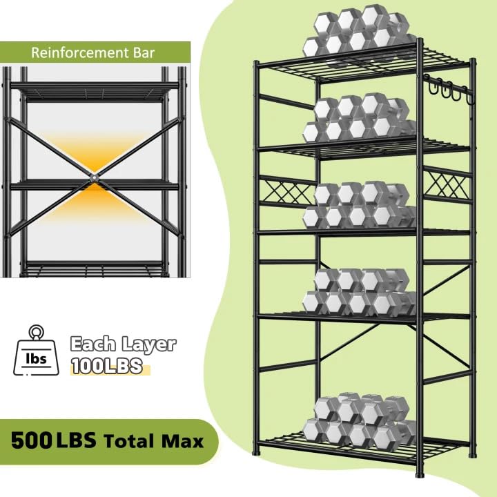 Image of DurayLoly Storage Shelves 5 Tier Capacity,Metaling Shelving with Hooks,Heavy Duty Garage Shelves Unit with Leveling Feet,Wire Shelving for Pantry,Kitchen and Closet,23.6 inch W x 13.8 inch D x 72.4 inch H,500lbs
