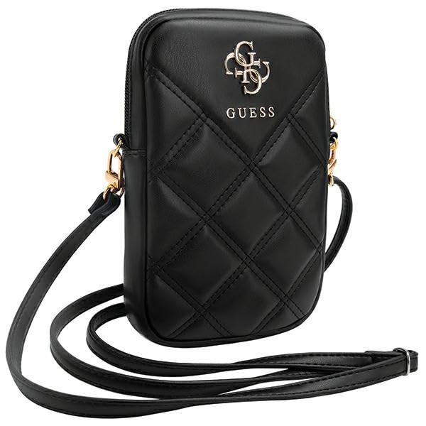 Image of CG MOBILE Guess Universal Wallet Bag Official Licensed PU Leather, Quilted with Zipper and 4G Metal Logo, Crossbody Bag, Protective Smartphone Wallet Bag & Travel Sling Pouch for Unisex - Black
