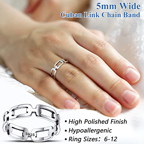 Silvora 925 Sterling Silver Cuban Link Rings, Wheat Chain Rings for Women Men Statement Stackable Jewelry for Men Size 6-133
