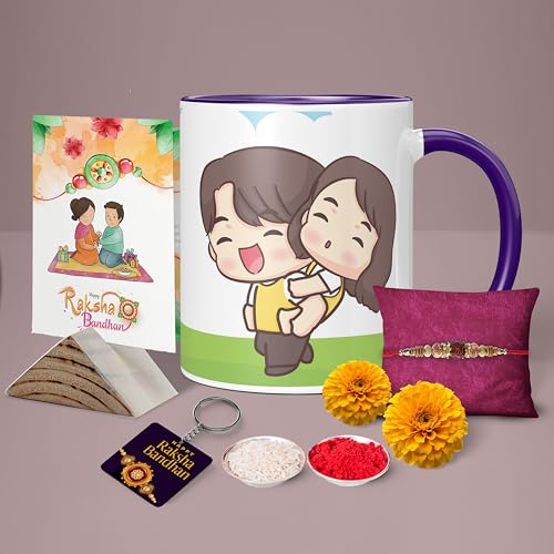 Image of Raksha Bandhan Gifts Printed Mug with Keychain Best Rakhi Combo Gift for Brother & Sister Rakshabandhan Return Gifts for Sister White 350ml Coffee Mug(Pack of 5)(Combo Set)(RMCKRCG802)