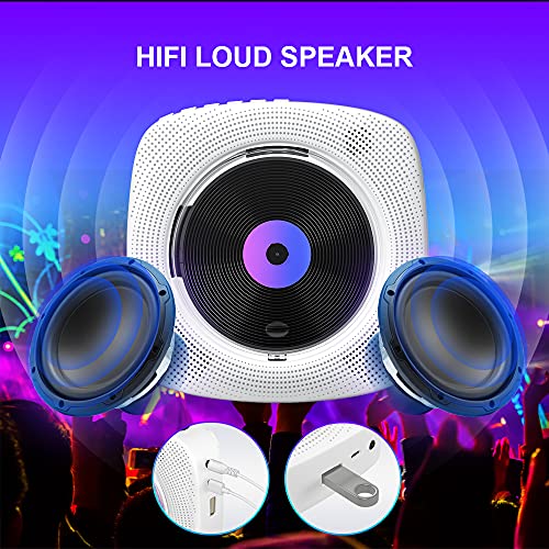 Gueray Tragbarer CD-Player für Wandmontage mit Wiederaufladbare Batterie Bluetooth Lautsprecher Fernbedienung LED… - Image 6