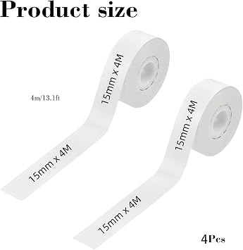 4pcs Waterproof Label Maker Tape - Self-Adhesive Labels for DIY Marking of Name Price Shelf Life & Classification Thermal Label Paper (15mmx4m/Roll)
