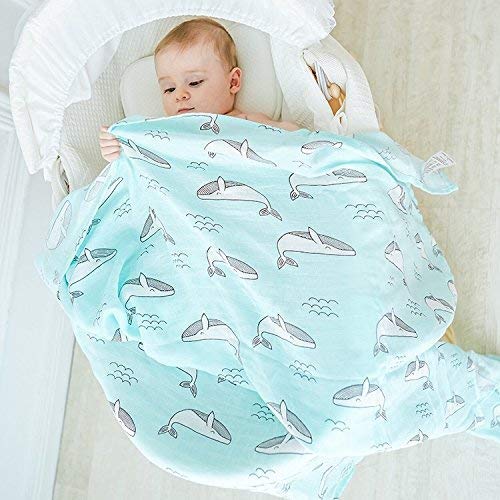 Image of Kassy Pop Printed 6 Layer Bamboo Muslin Blanket Cum Swaddling Towel for Baby, Toddlers | 70% Bamboo, 30% Cotton | AC Quilt, Multi-Purpose Blanket | Toxin Free | 110cm x 110cm (Whale Print)