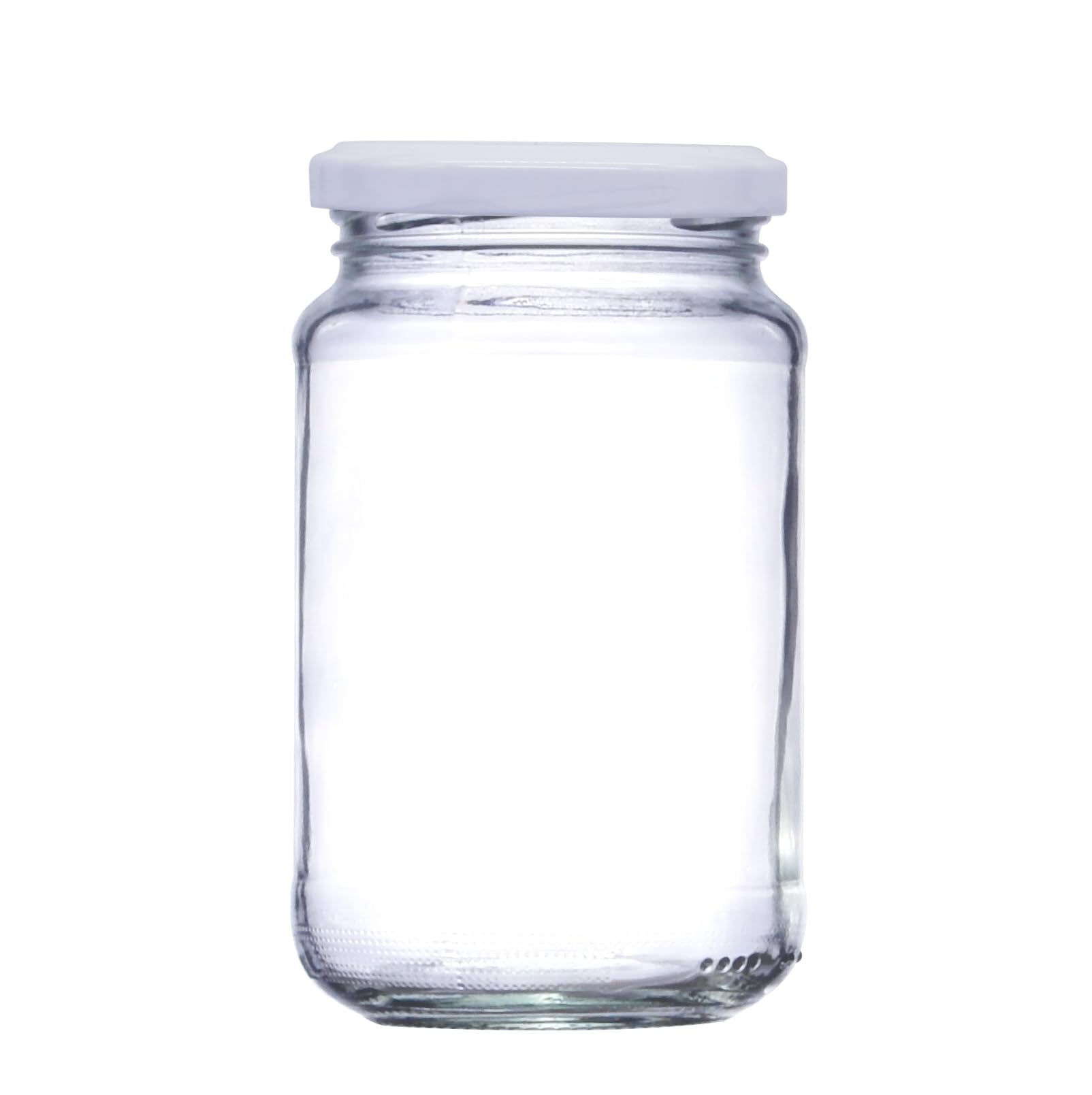 12oz Traditional Glass Jam Jars (296ml), Jar for Preserves, Marmalade, Honey, Chutney & Curds (White Lid, Pack of 100)