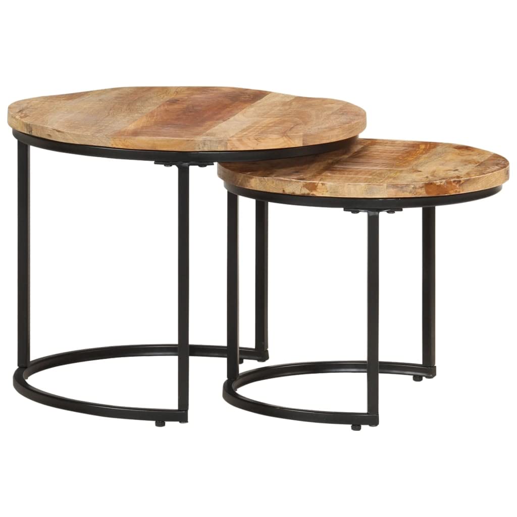 vidaXL 2X Madera Rugosa de Mango Mesas Apilables Auxiliar Consola Mesita Salón Lateral Té Café Sofá Sala de Estar Muebles Mobiliario