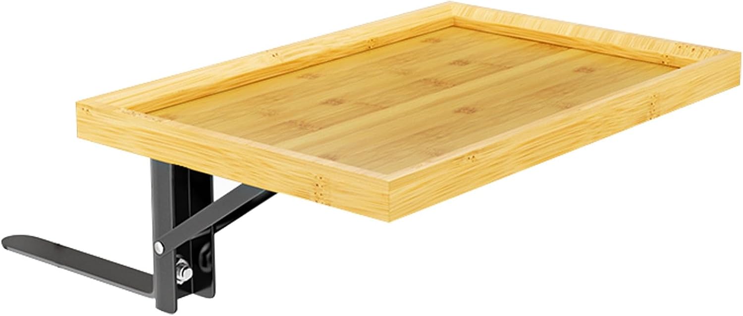 Foldable Bamboo Bedside Shelf, Adjustable Nightstand Organizer with Anti-Slip Edge, Sturdy Triangle Design Supports 10kg, Space Saving for Dorm/Bedroom