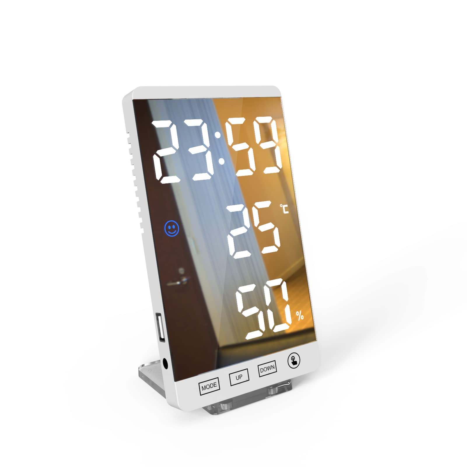 ThreeH Reloj Despertador Digital con Pantalla LED 12/24H Temperatura Humedad Brillo Ajustable Reloj de Pared para Casa Dormitorio Oficina Blanco