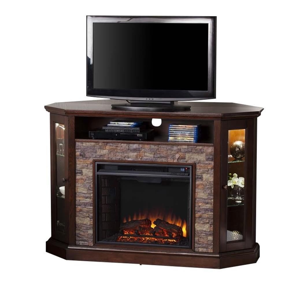 Southern Enterprises Rollins Convertible Corner Infrared Electric Media Fireplace 52" Wide, Espresso Finish and Faux Stone