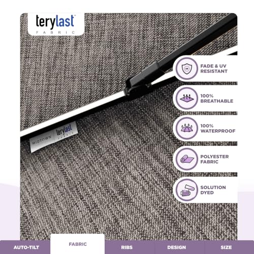 Image of Midtown Umbrellas LED Swilt - 8 Ft Solar LED Patio Umbrella, Greige Canopy
