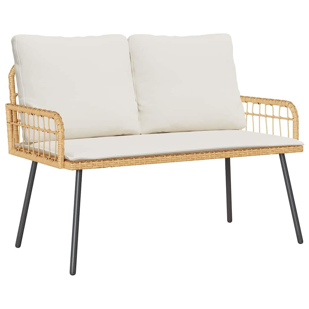 vidaXL Banco de jardín con cojín Naturaleza 114 x 64 x 90cm Acero, Banc de ratán Moderno Rectangular, Resistente, cómodo para jardín y terraza, Ideal para Tus Momentos al Aire Libre