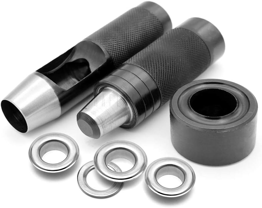 CRAFTMEMORE3/4" Grommet Tool Kit - Hole Punch Cutter & Setter with 10 Grommets (3/4" (19mm) Inside Diameter) - Silver PVC Handle