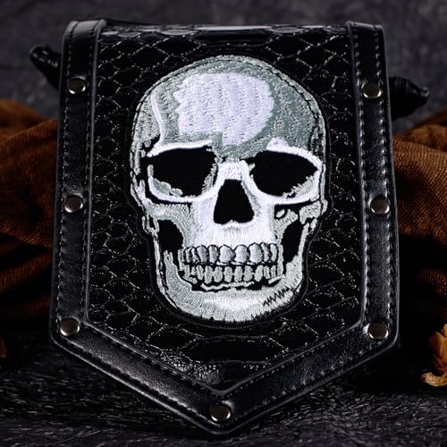 Gothic Skull Purse,Small Crossbody Bag,Studded Leather Mini Cell Phone Bag with Adjustble Strap for Men Women3