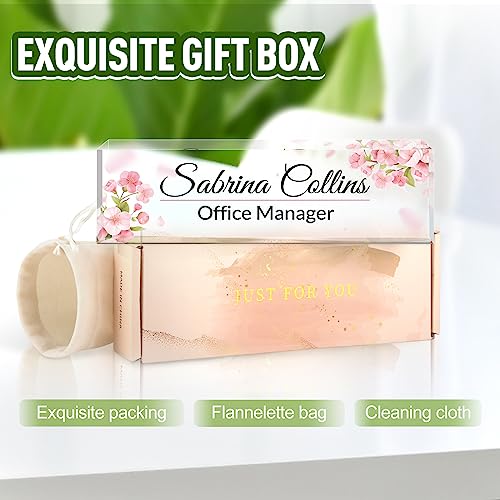 Image of Name Plate for Desk, Desk Name Plate Personalized, Pink Office Decor for Women Men, Acrylic Desktop Accessories, Office Gifts for Boss Nurse Teacher Coworker, Employee Appreciation Gift (Flowers A)