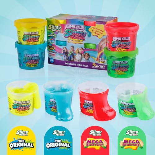 Slimy Super Value 4er-Pack - Original Slime Set mit 3 verschiedenen Spielmassen in 9 Farben, maximaler Spielspaß für Kinder mit Schleim und elastischer Spielknete