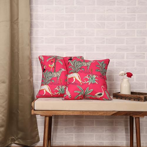 Image of Pink Cushion Covers 16x16 inch Set of 5 Animal Theme Printed Cotton Decorative Cushion Covers 40 cm x 40 cm Pack of 5