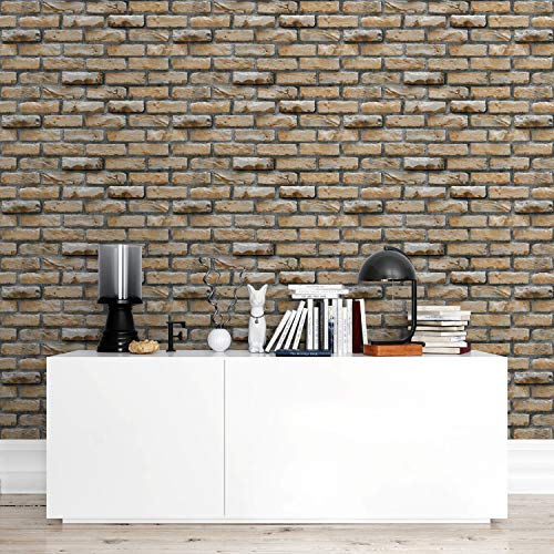 Image of DWELLSINDIA Bricks Self Adhesive Peel and Stick PVC Wallpaper Waterproof, Scratch Resistant, Laminated (41CM X 244CM, Brown, Matt)