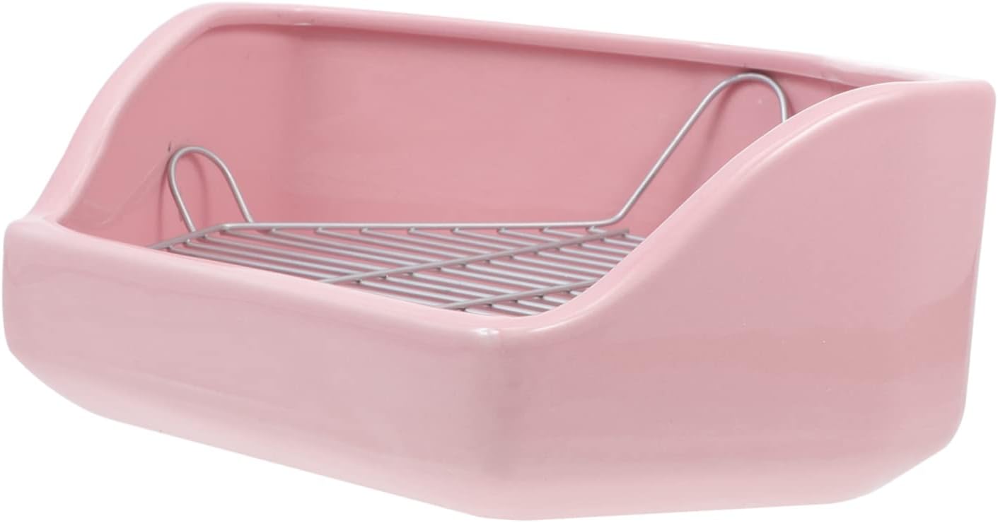 Happyyami Rabbit Toilet Hamster Pet Guinea Pig Potty Trainer -Tipping Toilet for Bunny Big Rabbit Bunny Toilet Rabbit Potty Oversized -Tipping Toilet Pink Ceramics Triangle Litter