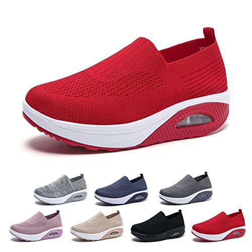 Sapatos de caminhada femininos Tênis de malha sem cadarço com almofada de ar Tênis de corrida leve e