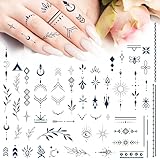 2 Blätter Temporäre Tattoos, Langanhaltend 2 Wochen Wasserfest Schwarz Tattoo Herz Love Fake Klebetattoos Gesicht Hals Arm für Mädchen Frauen Mann