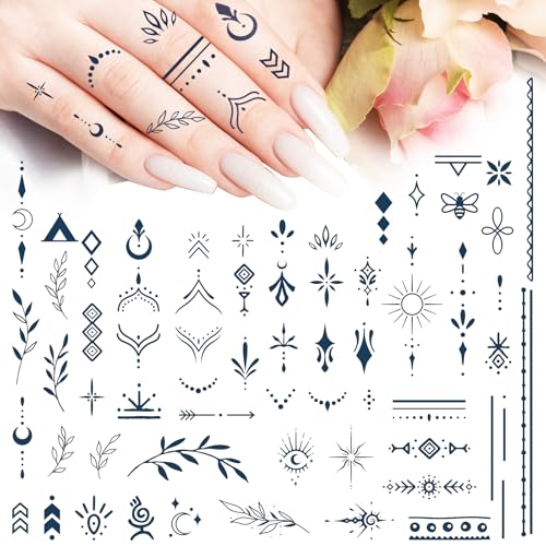 2 Blätter Temporäre Tattoos, Langanhaltend 2 Wochen Wasserfest Schwarz Tattoo Herz Love Fake Klebetattoos Gesicht Hals Arm für Mädchen Frauen Mann
