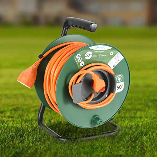 Carrete de cable Electraline 49233 con enchufe universal para conectar cortacéspedes 5
