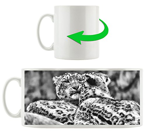Monocrome, aimant le léopard des neiges, Motif tasse en blanc 300ml céramique, Grande idée de cadeau pour toute occasion. Votre nouvelle tasse préférée pour le café, le thé et des boissons chaudes Cover