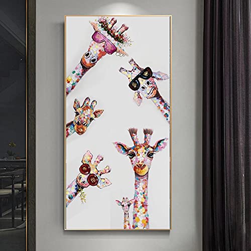 Tableau graffiti girafe pour grand salon moderne et coloré