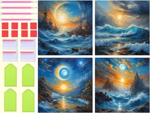Kit Broderie Diamant Carré Vagues au Coucher du Soleil 100x100cm